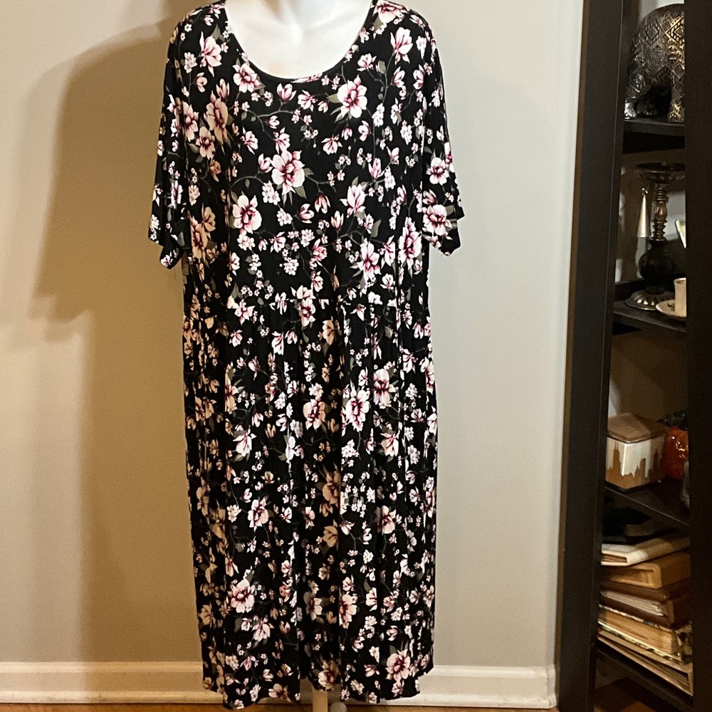 Floral Black and Pink Midi Dress